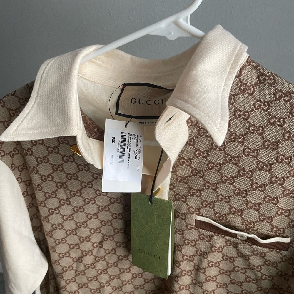 Gucci Cream and Brown Logo Polo
